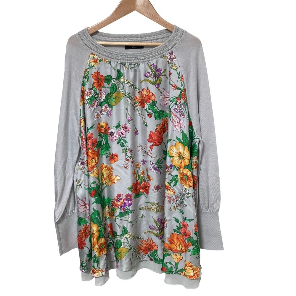 美品 DAKS ダックス フラワープリント ニットカットソー 44サイズ