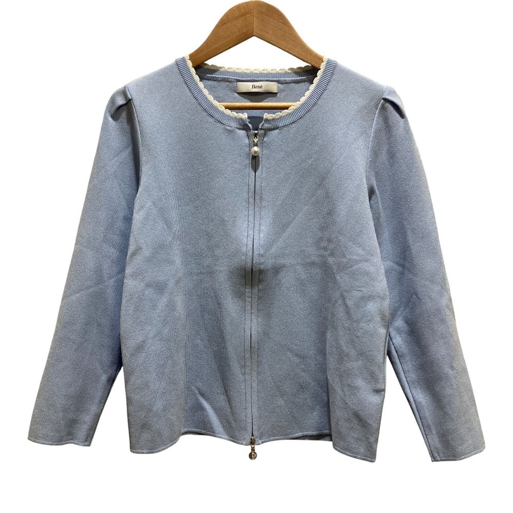 美品 25SS Rene ルネ パフスリーブ ジップアップ ニット カーディガン