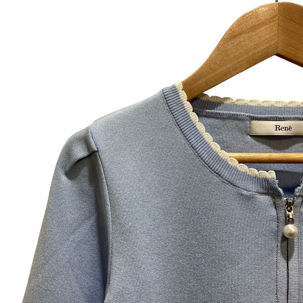 美品 25SS Rene ルネ パフスリーブ ジップアップ ニット カーディガン