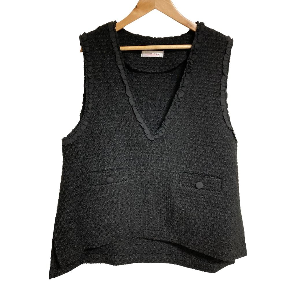 p*i様 アンミヌUNMINOU☆ツイードベスト 美品 UNMINOU アンミヌ ツイード フリル ベスト EF02602 サイズF