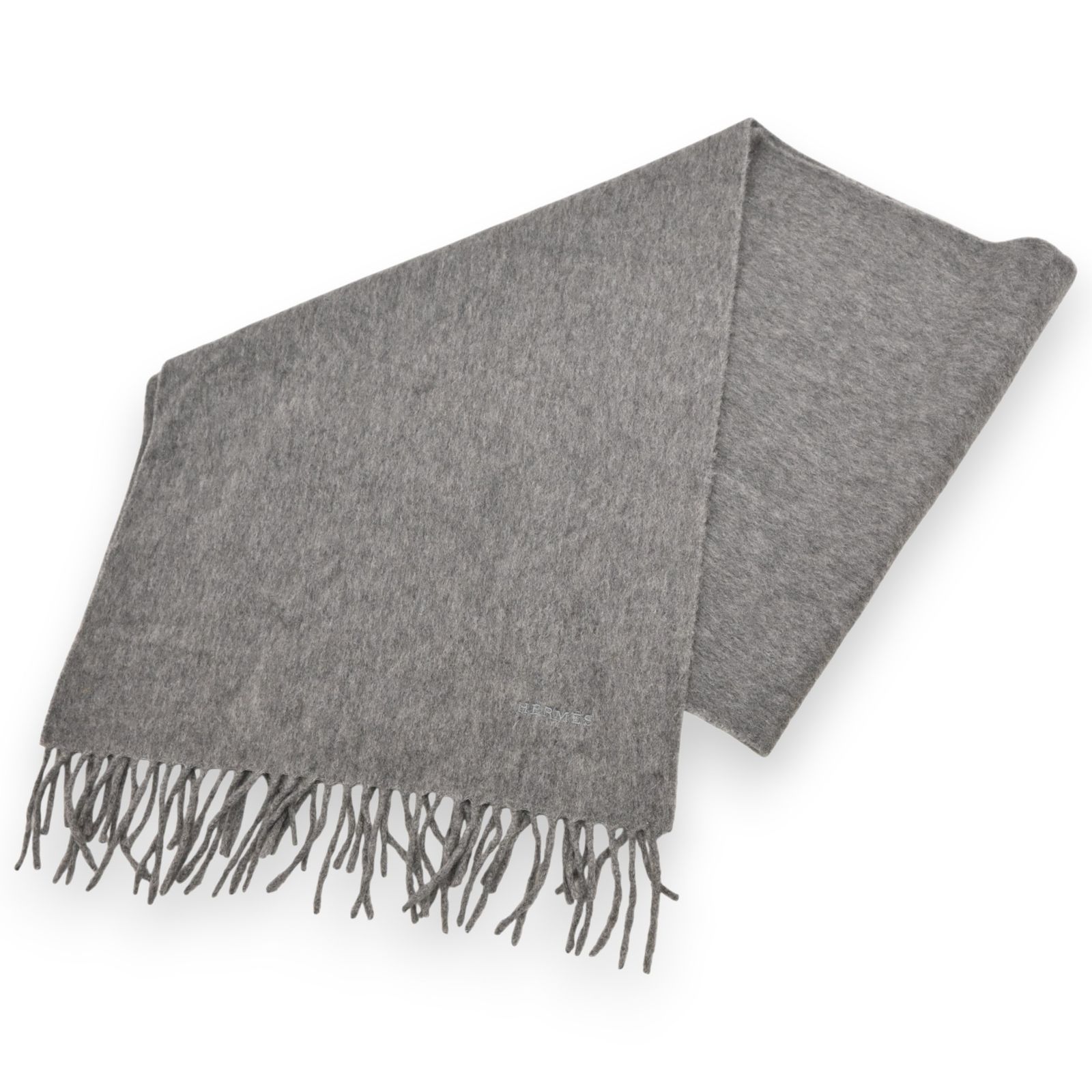 エルメス ロゴ カシミヤ マフラー グレー Aランク he9914am - メルカリ