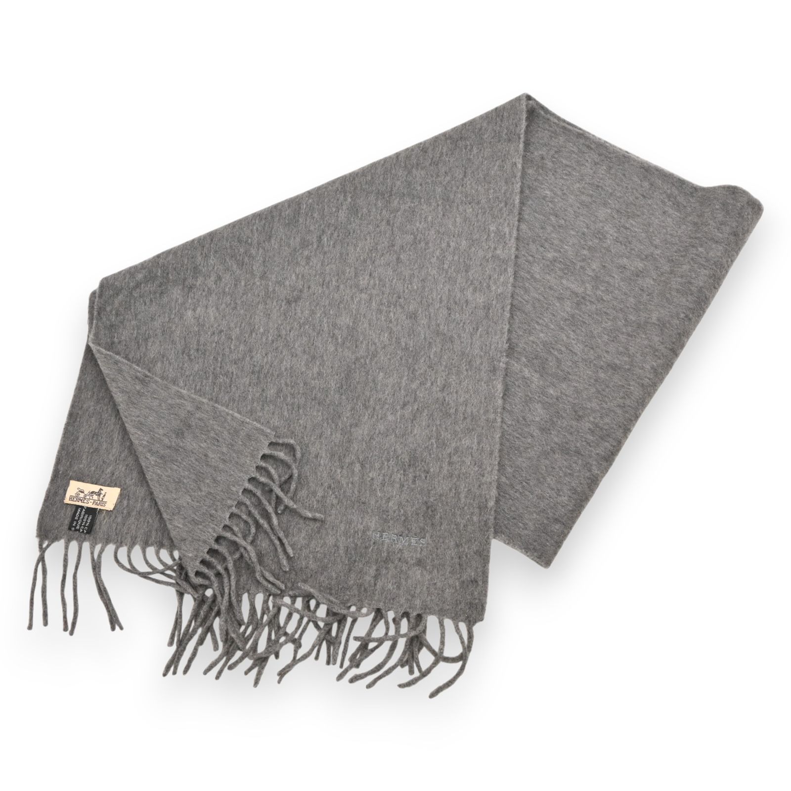 エルメス ロゴ カシミヤ マフラー グレー Aランク he9914am - メルカリ