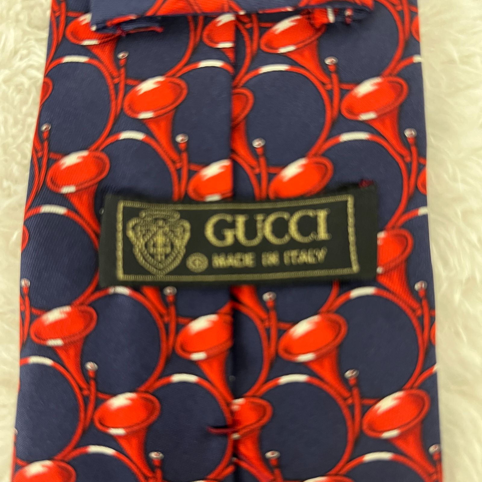 美品》GUCCI (グッチ) シルクネクタイ イタリア製 総柄 ホルン 楽器