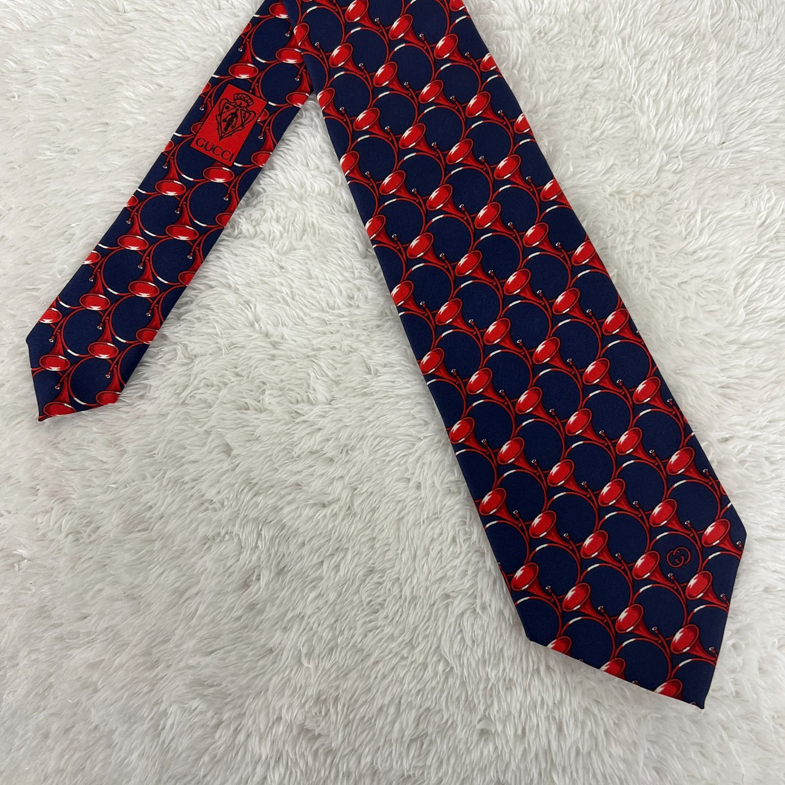 美品》GUCCI (グッチ) シルクネクタイ イタリア製 総柄 ホルン 楽器