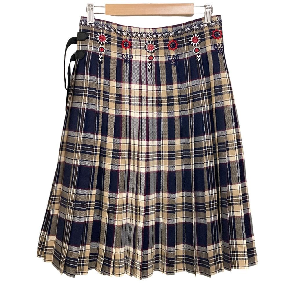 美品 KEITA MARUYAMA ケイタマルヤマ ビーズ刺繍 チェック プリーツ