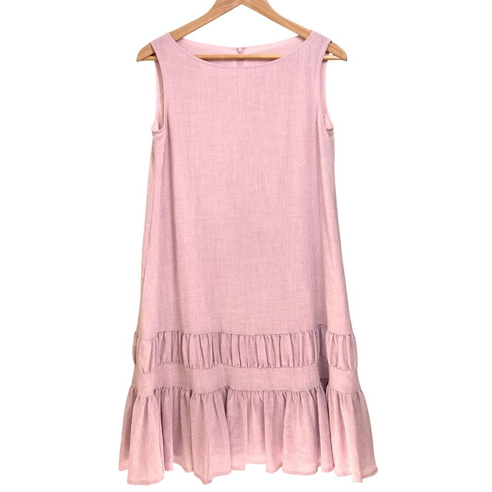 美品✨️ルネ ひざ丈ワンピース ティアード ノースリーブ ピンクベージュ 36 美品 Rene ルネ ベーシック ノースリーブ ティアードワンピース