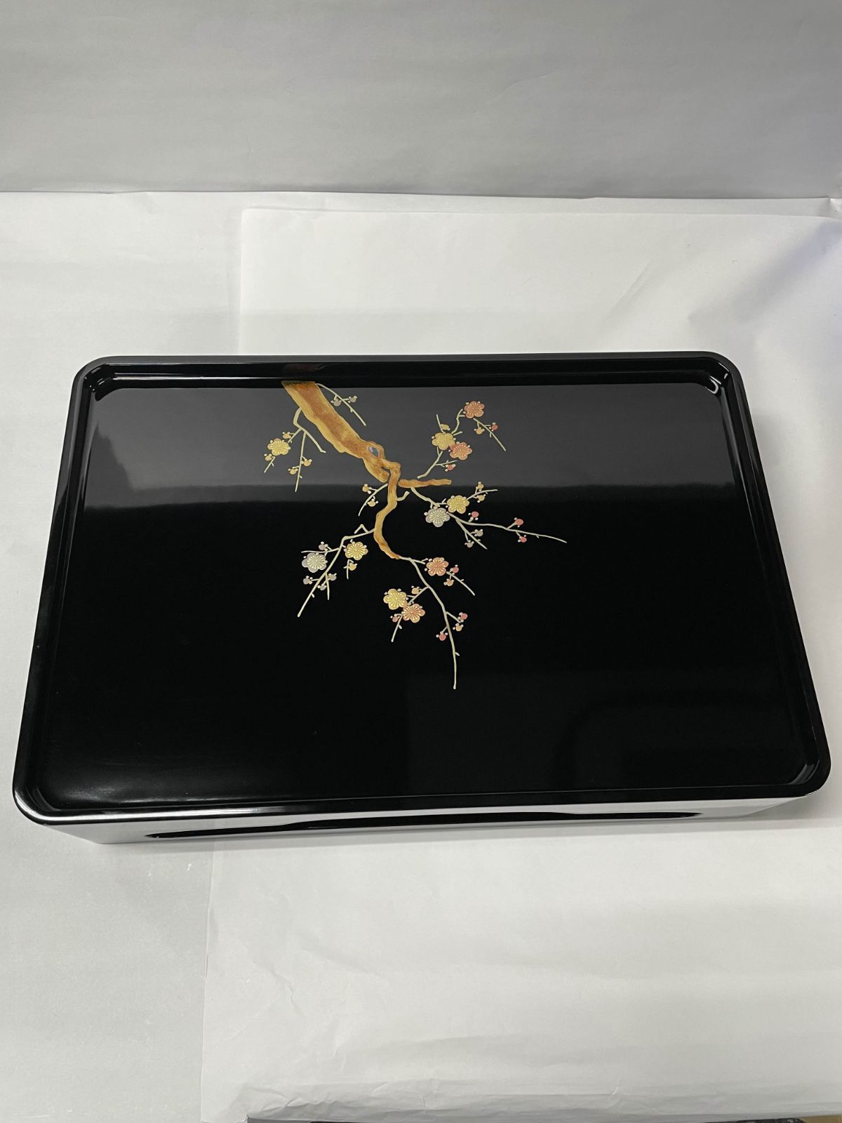 未使用 会津塗 お盆 トレー 黒塗り 梅 蒔絵 漆器 和食器 箱付き - メルカリ