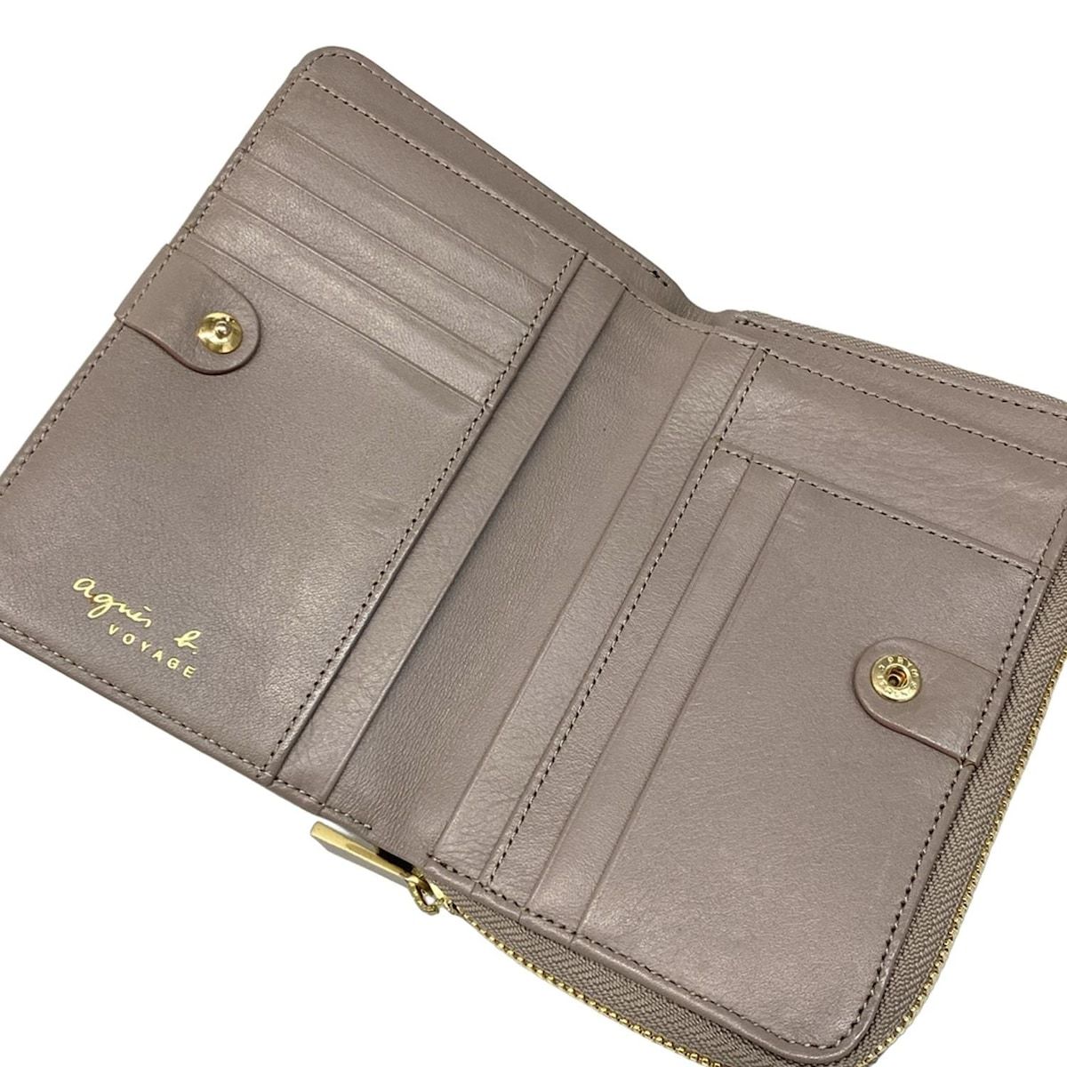 【agnès b.】二つ折り財布（グレーベージュ）タグ・箱付き agnes b アニエスベー 二つ折りウォレット ブランドギフト可 (Agnes b