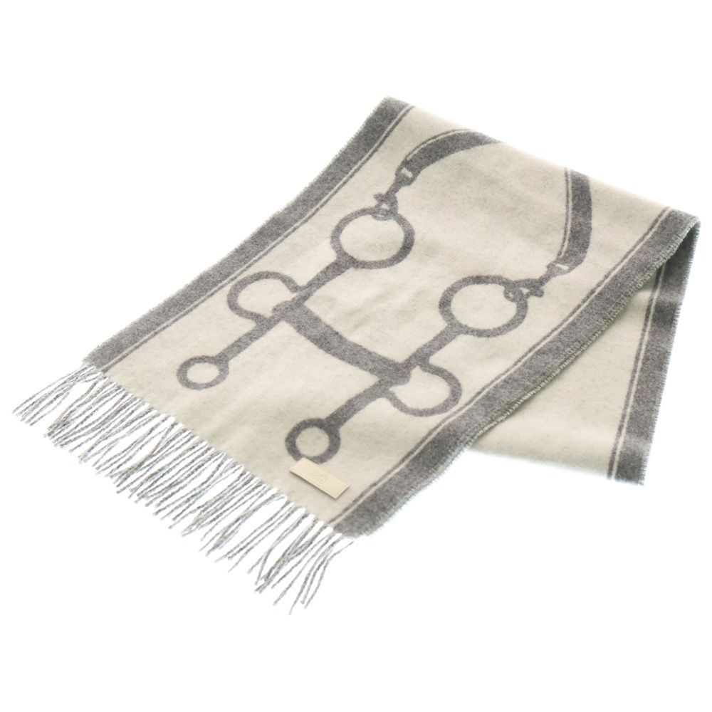 HERMES (エルメス) エニー・モール フリンジマフラー ストール グレー