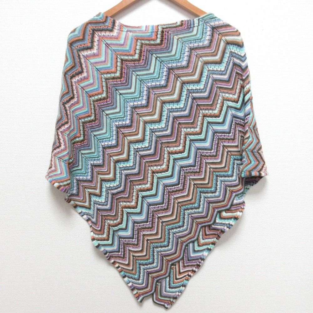 美品 MISSONI ミッソーニ シェブロン ニットポンチョ ライトブルー