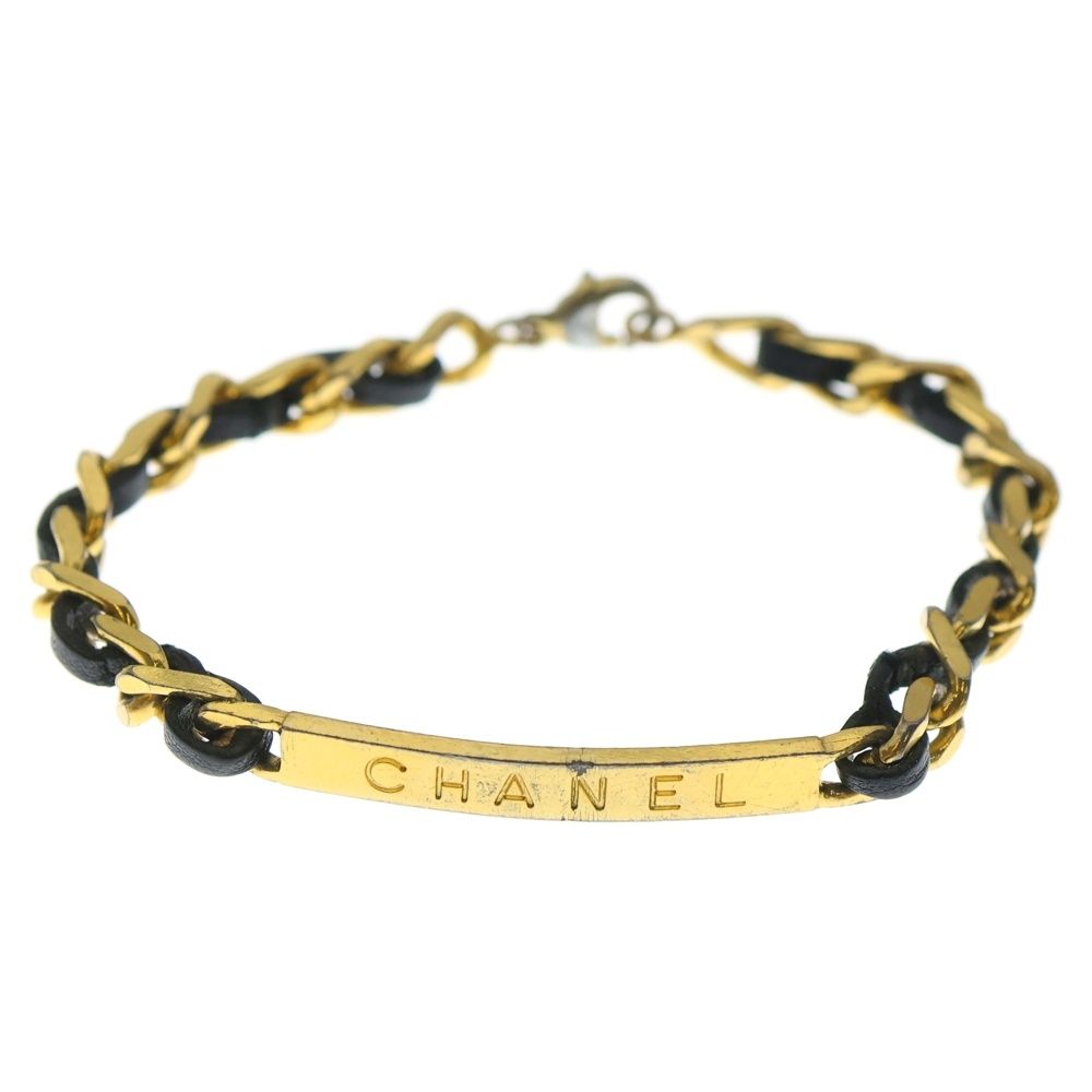 CHANEL (シャネル) チェーンブレスレット ブラック×ゴールド レザー×GP