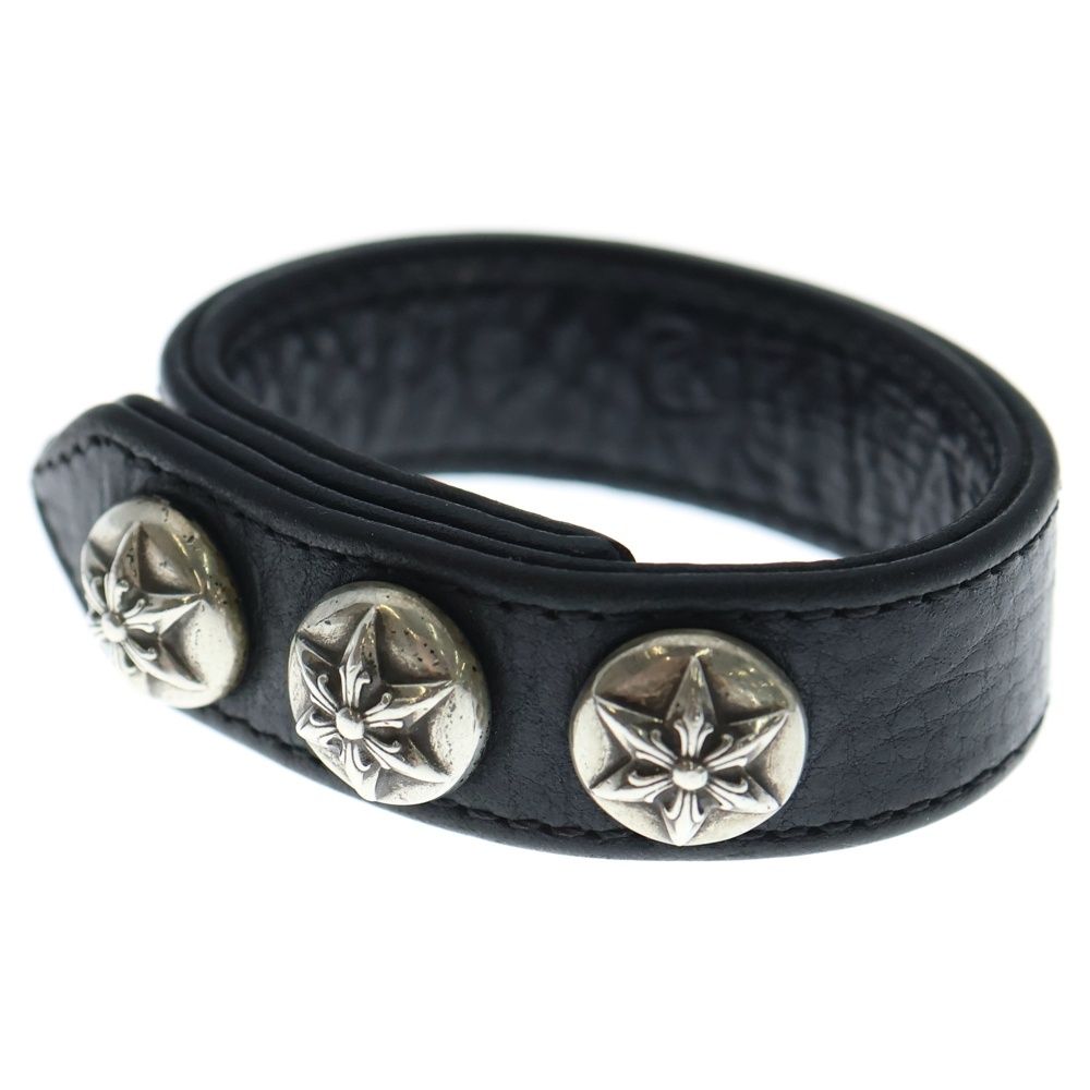 クロムハーツ 3btn 2snp レザーブレスレット ブラック CHROME HEARTS 3BTN 2SNP LEATHER BRACELET クロムハーツ クロスボール