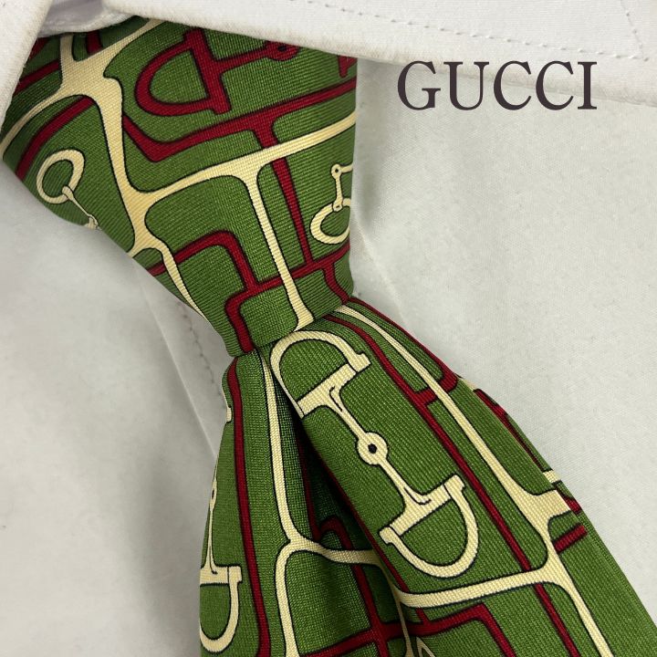 訳アリ》GUCCI (グッチ) シルクネクタイ イタリア製 総柄 ホースビット