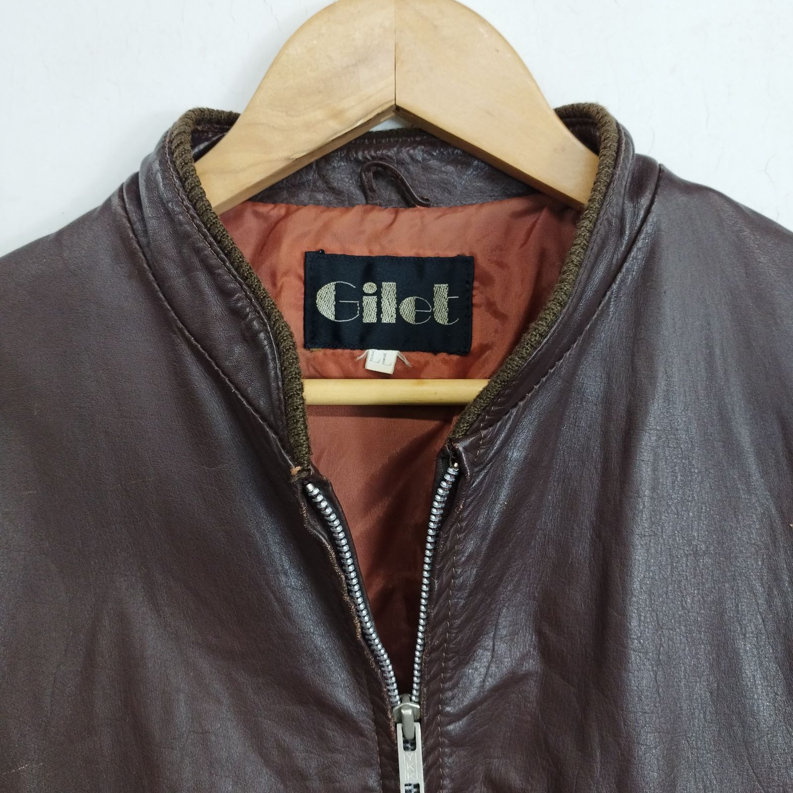 Gilet レザー ジップアップ ジャケット ブルゾン 牛革 本革 韓国製 