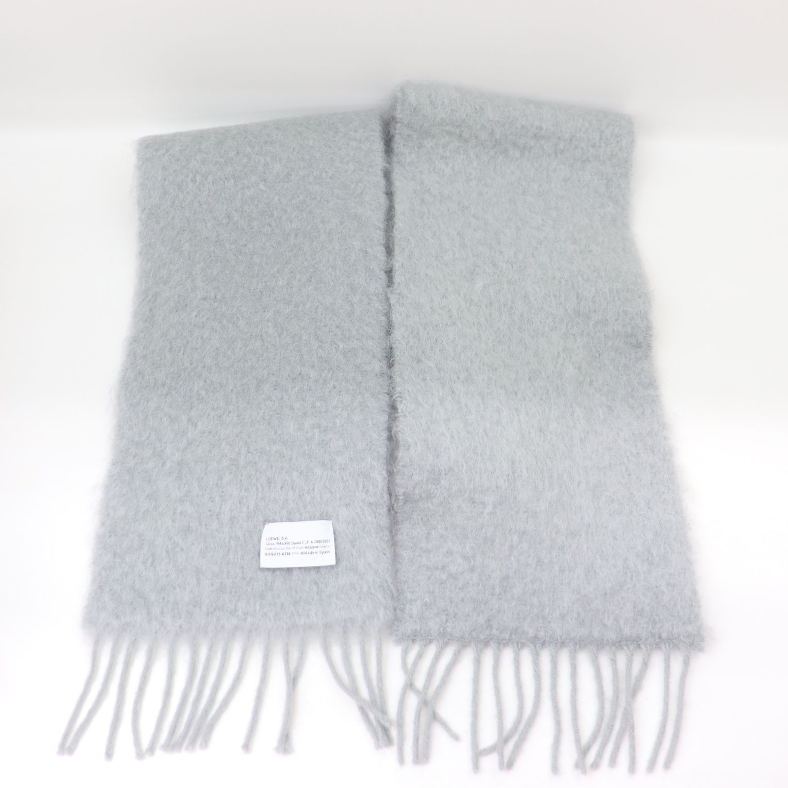 LOEWE ロエベ マフラー モヘア ライトグレー 美品☆ LOEWE（ロエベ） 極美品◎LOEWE モヘア ウール アナグラムレザーパッチ
