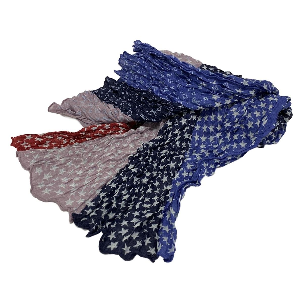 LOUIS VUITTON 星柄ストール 青紺グレー赤 LOUIS VUITTON(ルイヴィトン) ストール(ショール)美品 - ブルー×レッド