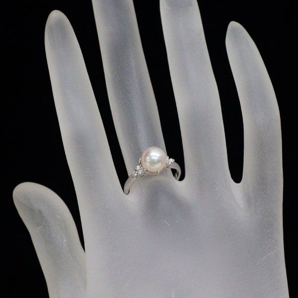 田崎真珠 Pt900 アコヤ真珠 ダイヤモンド リング 径約7.6mm D0.08ct