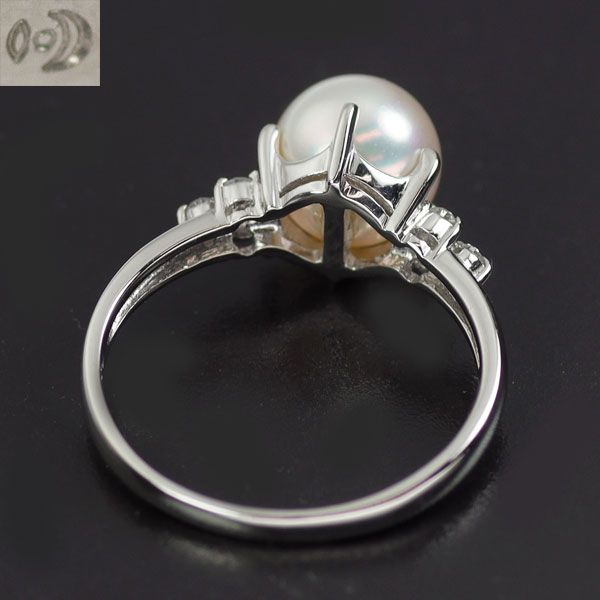 田崎真珠 Pt900 アコヤ真珠 ダイヤモンド リング 径約7.6mm D0.08ct