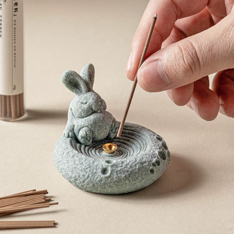 新品未使用 十二支 兎 茶道 置物 中式 香立て 香座 来客用 茶卓 茶
