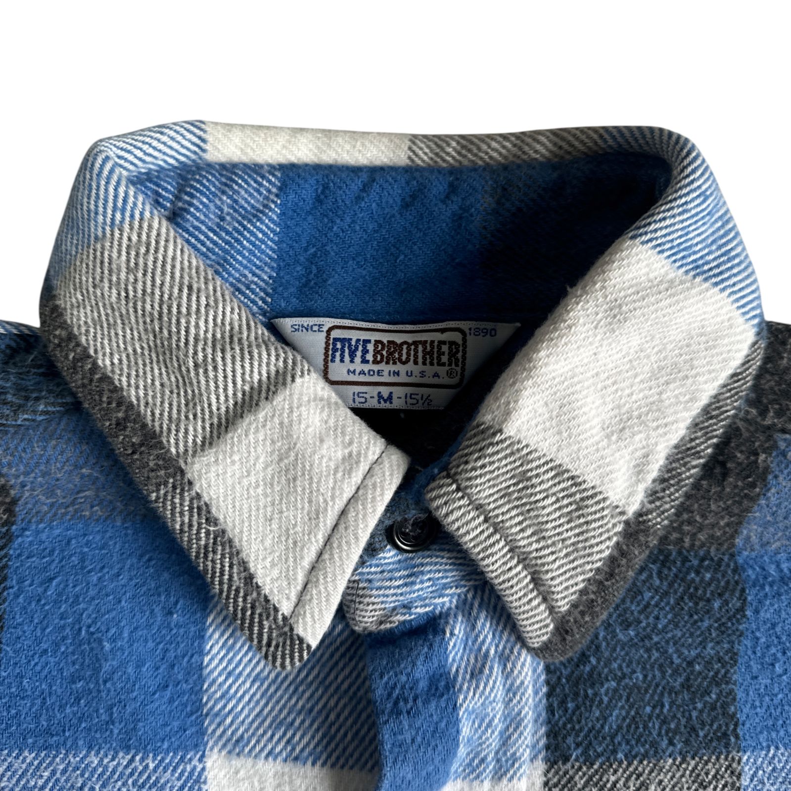 70s - 80s FIVE BROTHER ヘビーネルシャツ 青 白 黒 ブルー ブロック