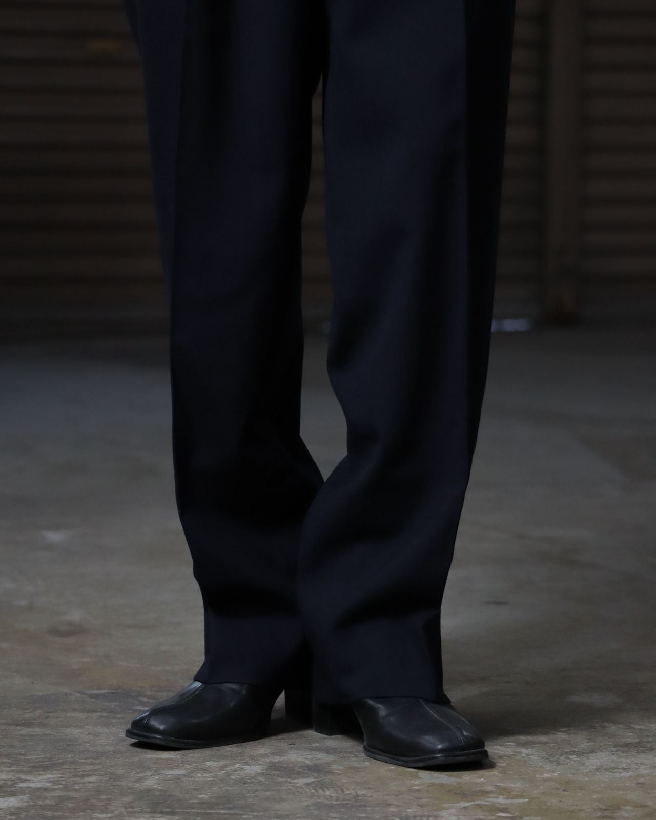 1980s- 2tuck wide-straight slacks navy 80s 90s vintage 2タック