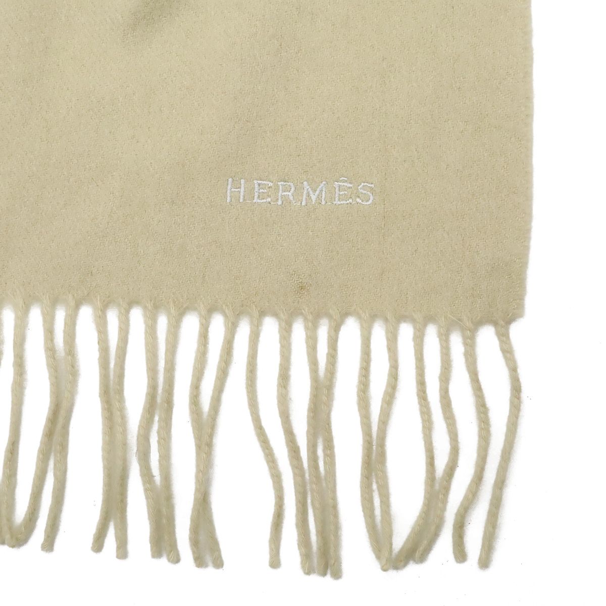エルメス マフラー カシミヤ100％ ベージュ フリンジ HERMES エルメス マフラー ストール フリンジ ロゴ刺繍 カシミヤ100