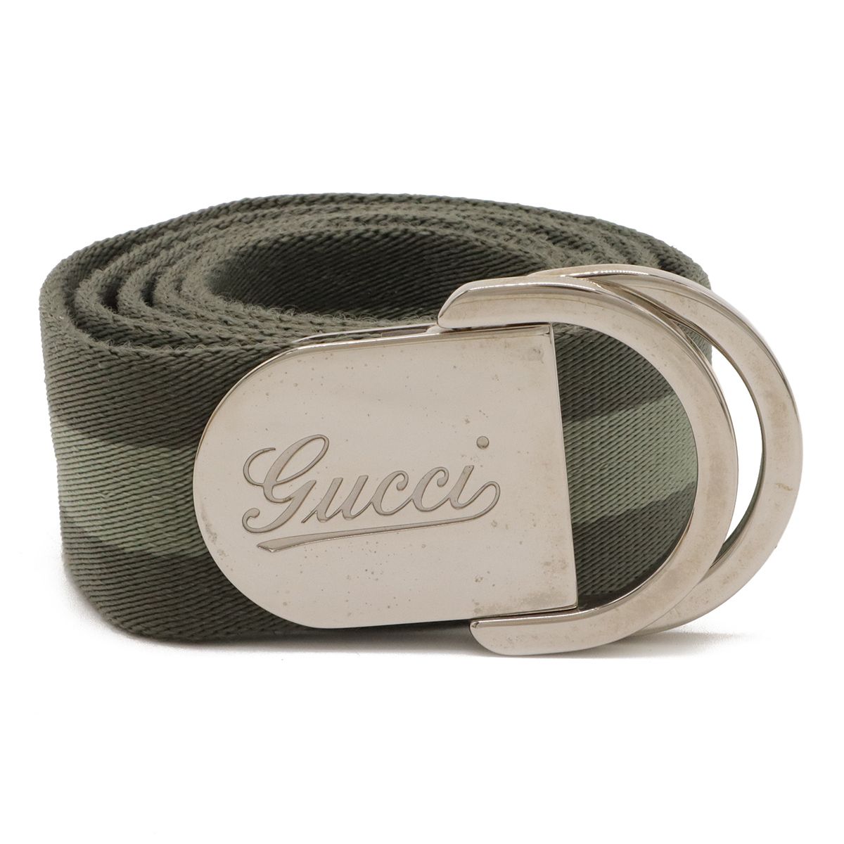GUCCI グッチ ベルト Dリングバックル キャンバス レザー グレイッシュ