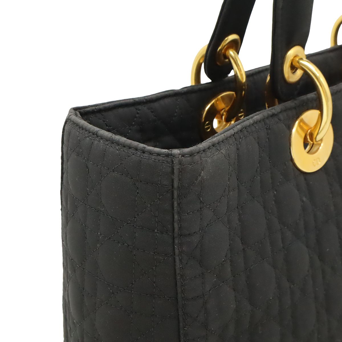 Dior レディディオール カナージュ ハンドバッグ 黒　ゴールド 人気】クリスチャンディオール レディディオールカナージュハンドバッグ黒