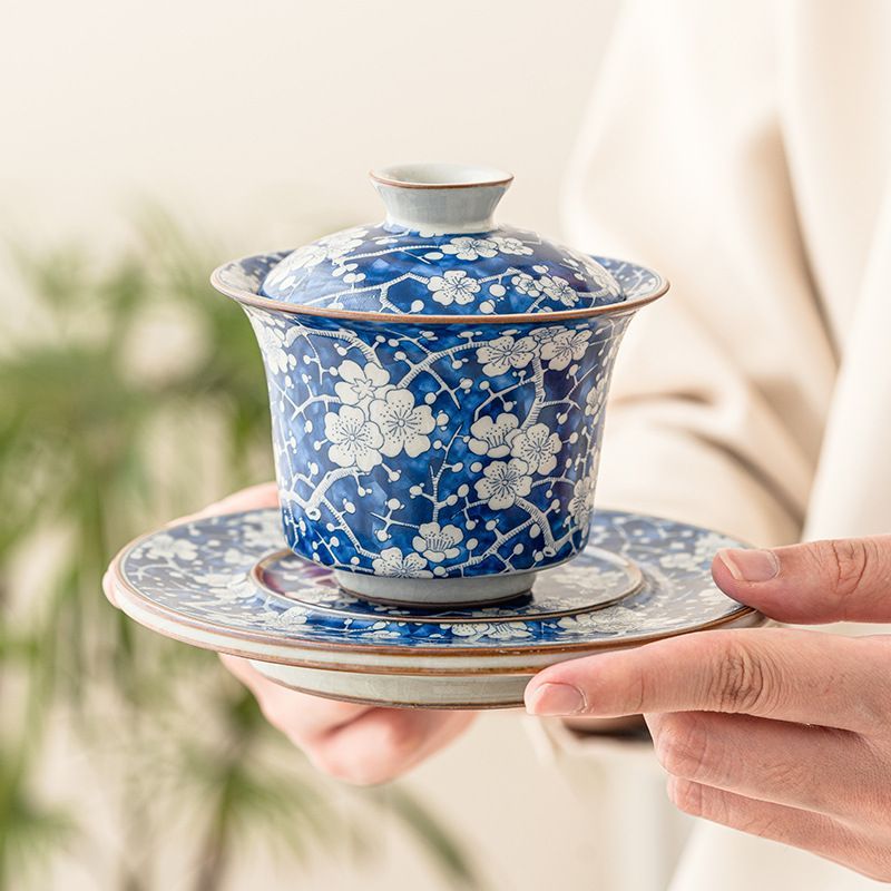 新品未使用 宋 汝窯 氷 梅花 三才 蓋碗 ティーカップ 1 個 大型 茶碗