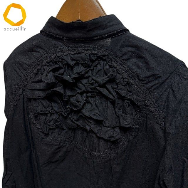 専用【極美品】ピンクハウス　ブラウス　ピコフリル　リボン　レース　ブラック 専用【極美品】ピンクハウス ブラウス ピコフリル リボン レース