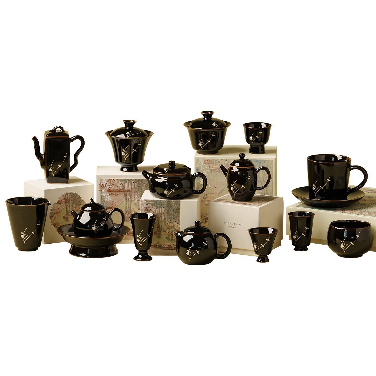 新品未使用 黒金釉 シリーズ 功夫茶道具 家庭用 陶磁器 茶碗 蓋碗