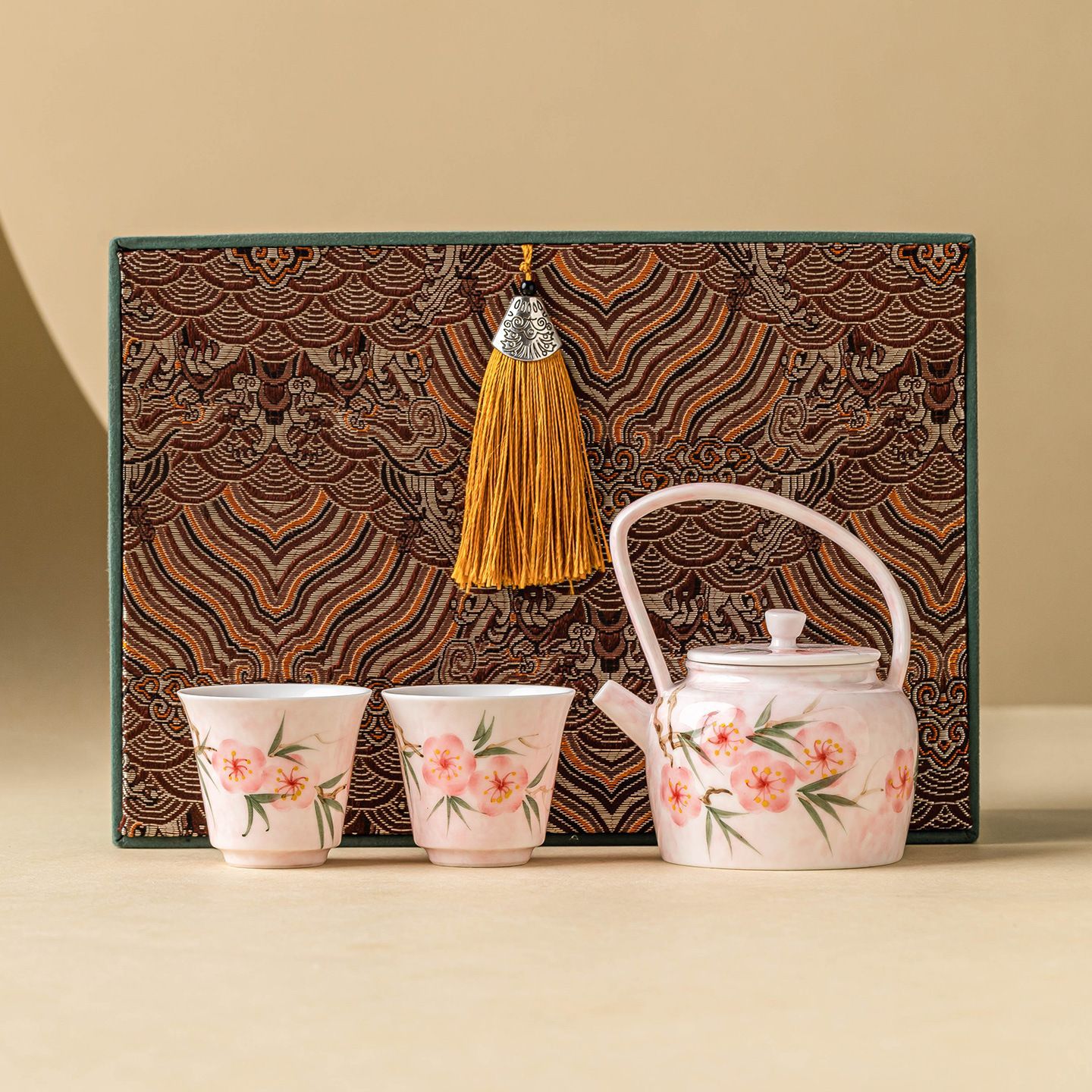 新品未使用 桃ピンク 手作り 桃花 陶磁器 功夫 茶道具 セット 2025 新