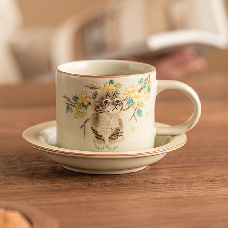 新品未使用 可愛い猫 汝窯 カップ 高級 精巧 ティーカップ 女性用 個人