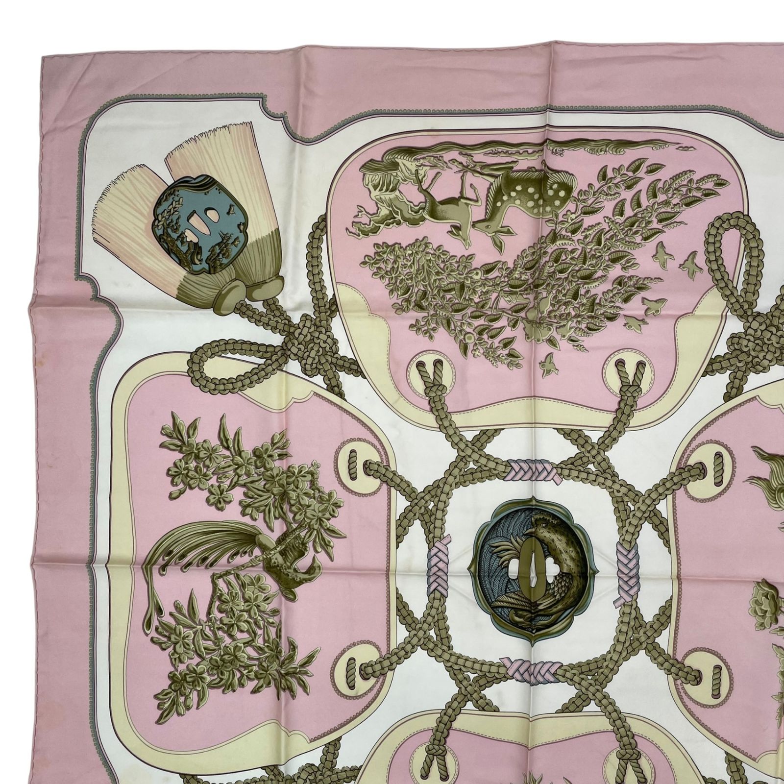 HERMES エルメス スカーフ カレ90 シルク100％ TSUBAS 鍔 ピンク