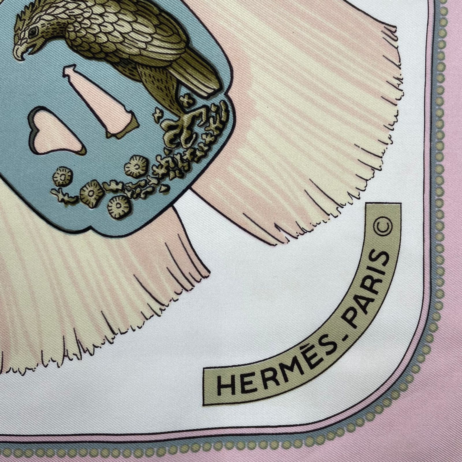 HERMES エルメス スカーフ カレ90 シルク100％ TSUBAS 鍔 ピンク