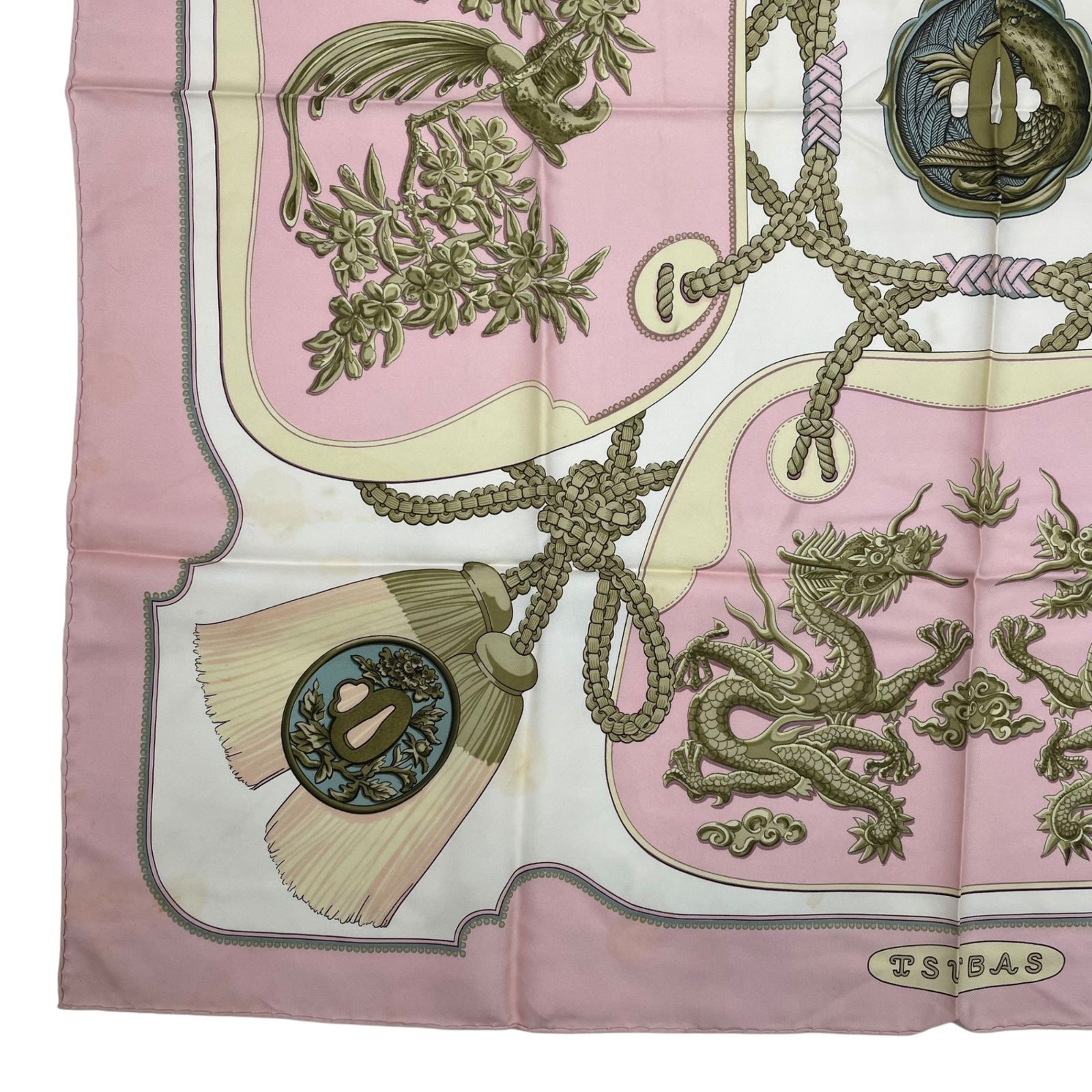 HERMES エルメス スカーフ カレ90 シルク100％ TSUBAS 鍔 ピンク