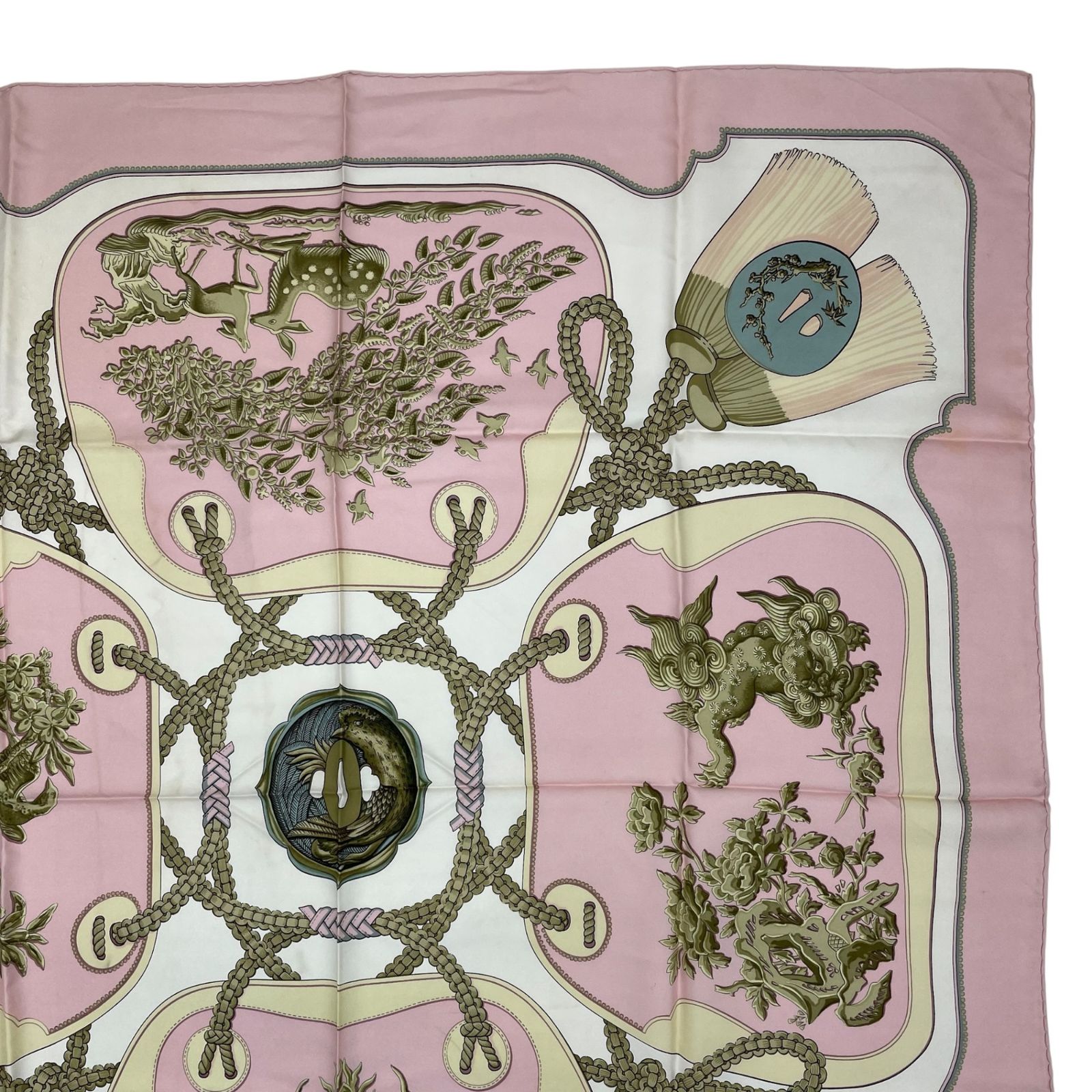 HERMES エルメス スカーフ カレ90 シルク100％ TSUBAS 鍔 ピンク