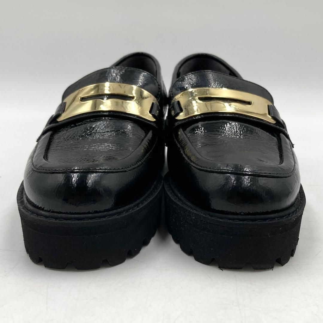 ダイアナ ローファー 22cm エナメル 黒 ゴールド金具 レディース 厚底