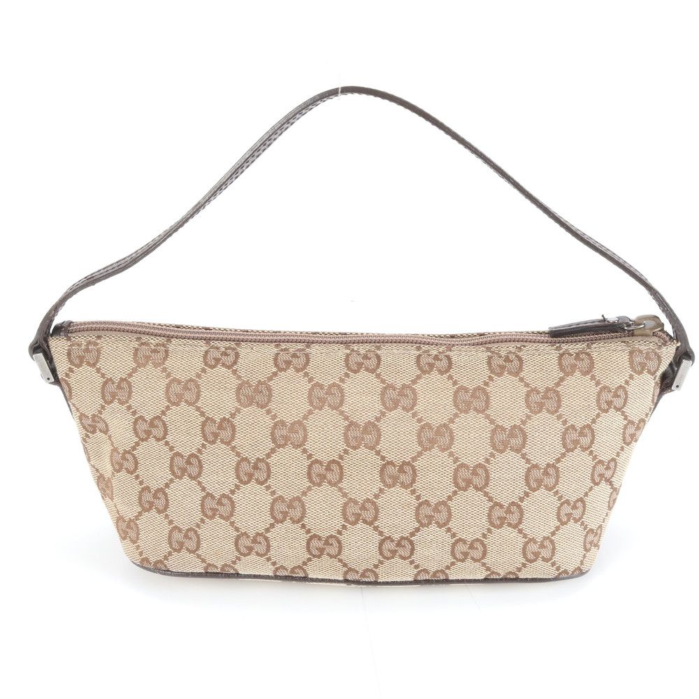 美品 グッチ GGキャンバス アクセサリーポーチ 07198 レザー