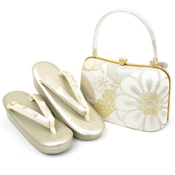 新品】LLサイズ 振袖用 草履バッグセット zb-086 華文 古典柄 ゴールド