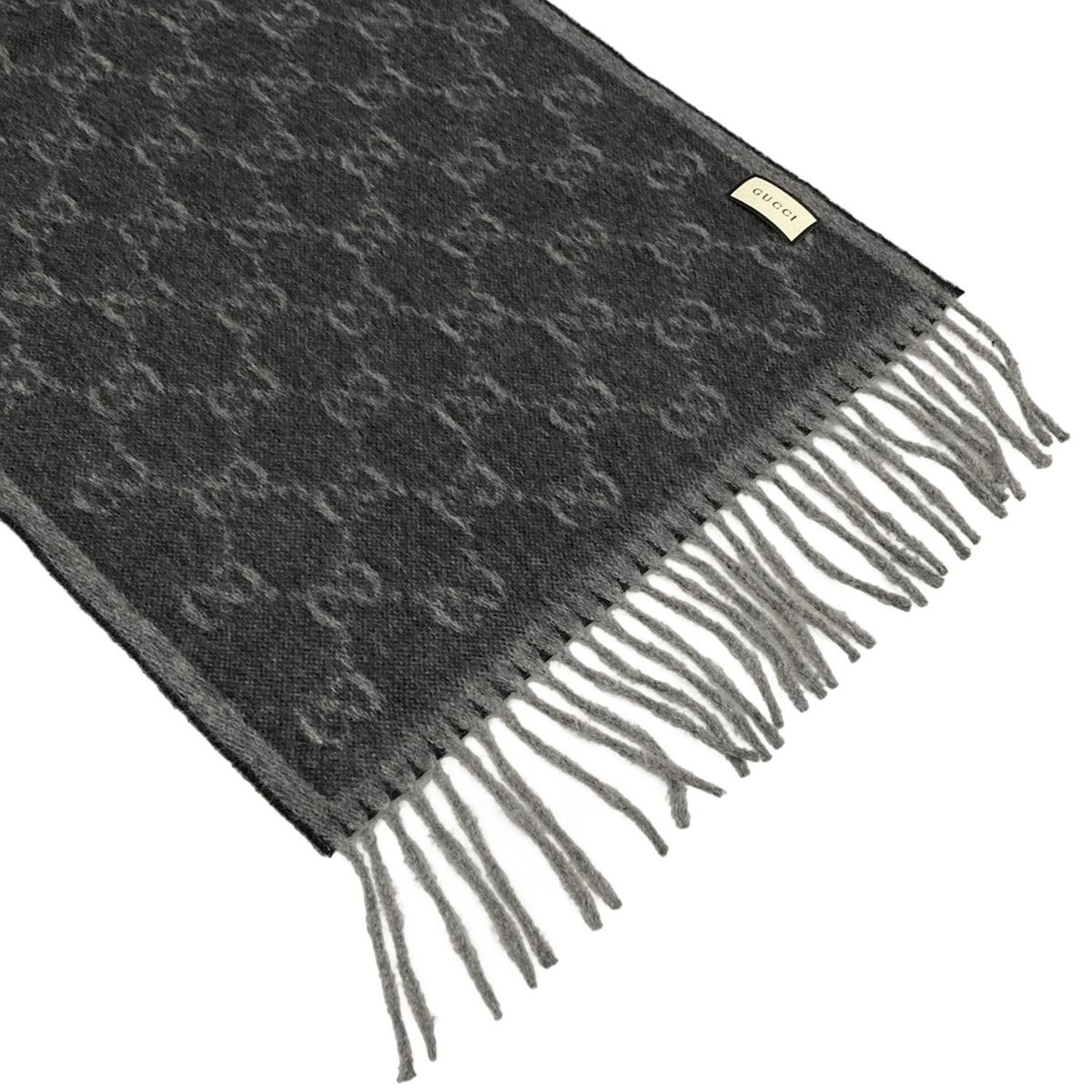 GUCCI(グッチ) マフラー美品 - ダークグレー×黒×マルチ GG柄/シェリー