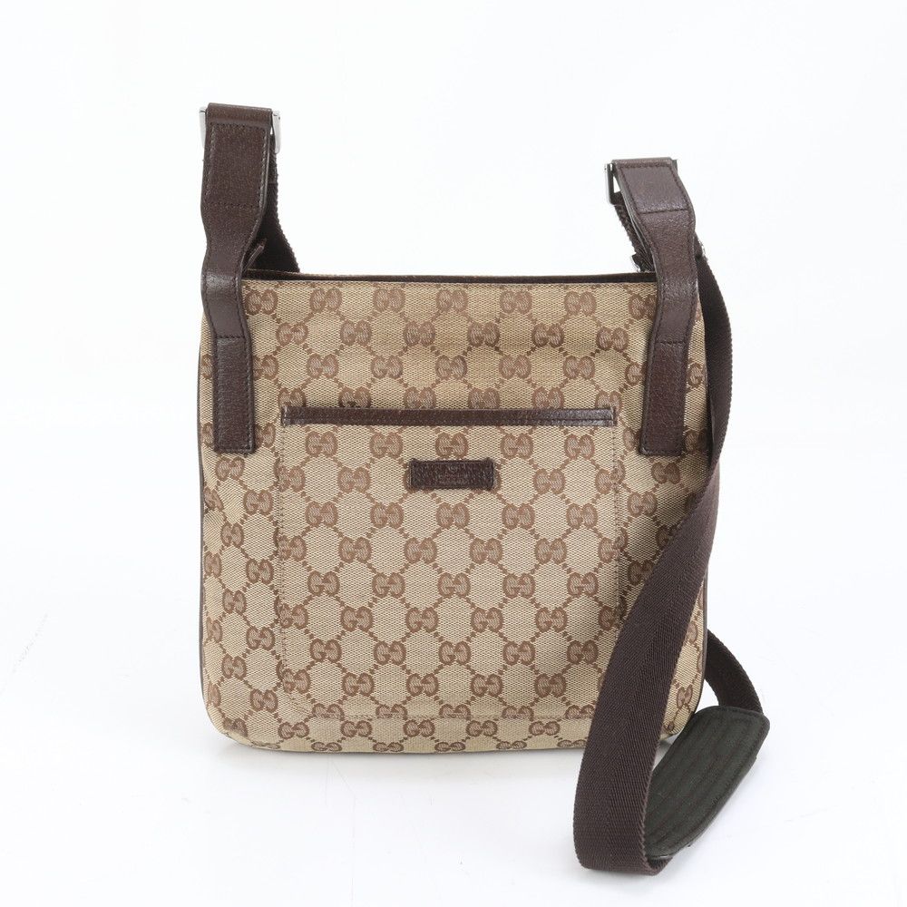 グッチ GG柄 キャンバス×レザー ショルダー メッセンジャー バッグ 茶色 グッチ GGキャンバス レザー ショルダーバッグ 斜め掛け
