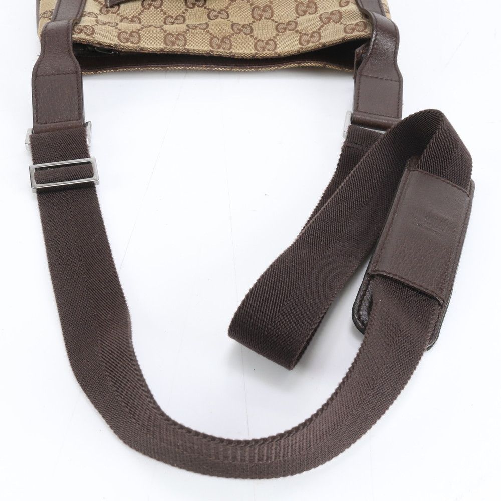極美品 グッチ ショルダーバッグ GGキャンバス レザー ロゴプレート 茶 極美品 グッチ GGキャンバス 122793 レザー ショルダーバッグ 斜め掛け