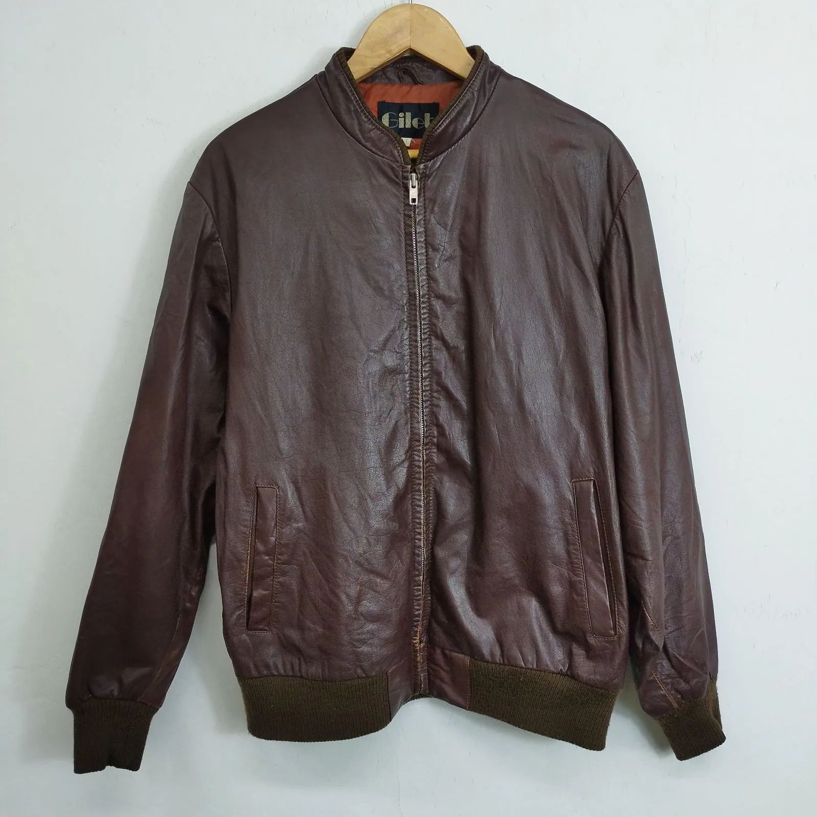 Gilet レザー ジップアップ ジャケット ブルゾン 牛革 本革 韓国製 