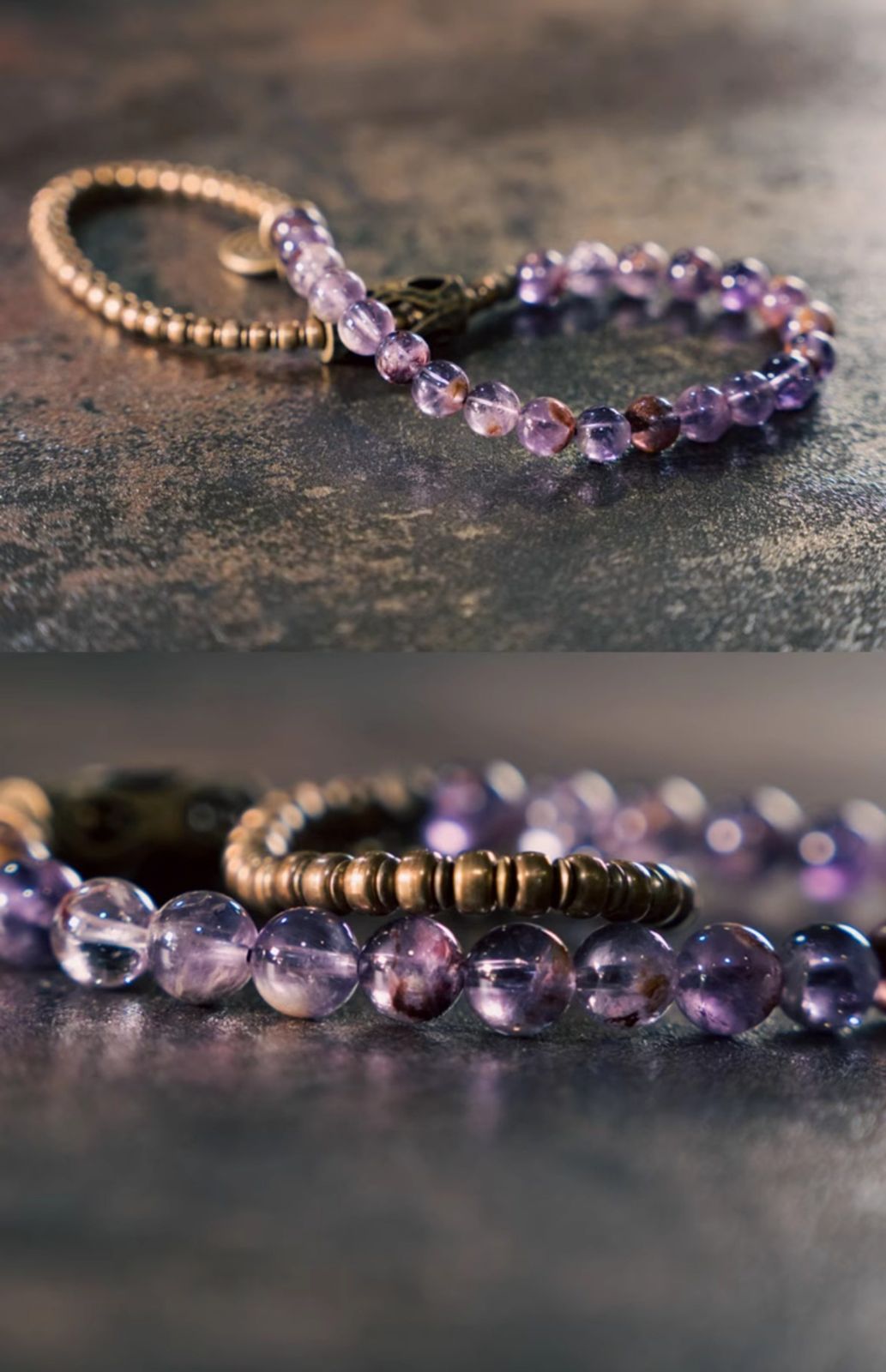 紫水晶 復古パープルアメジスト × 真鍮 二重巻きブレスレット