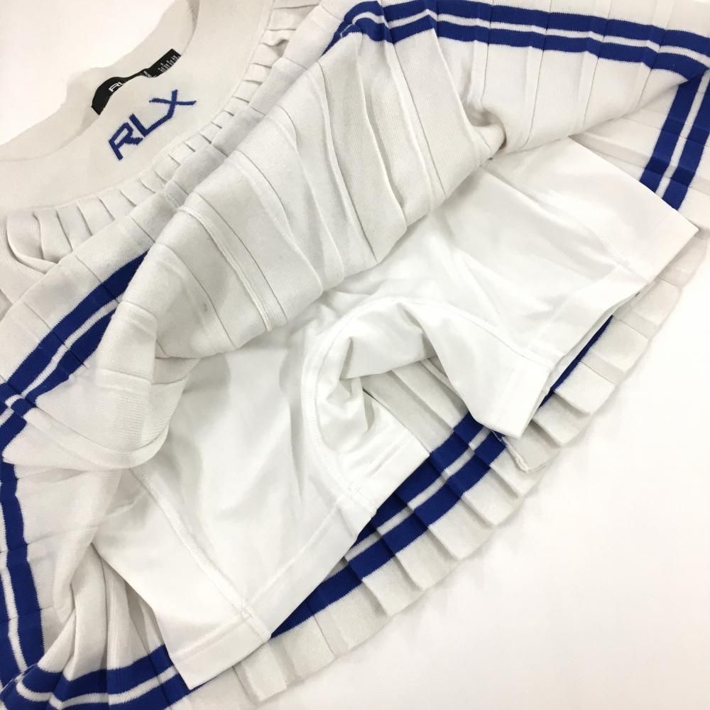 美品】RLXラルフローレン ニットプリーツスカート 白×ブルー 内側