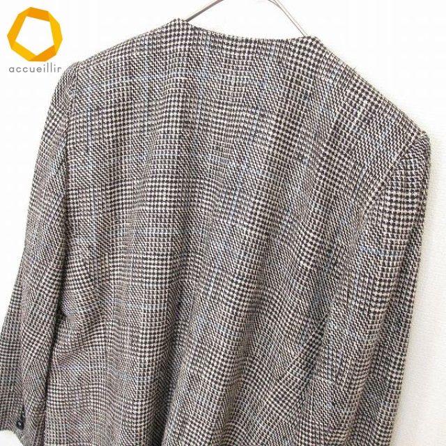 レリアン Leilian ジャケット ノーカラー ダブルボタン グレンチェック