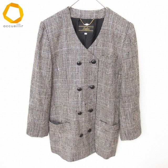レリアン Leilian ジャケット ノーカラー ダブルボタン グレンチェック