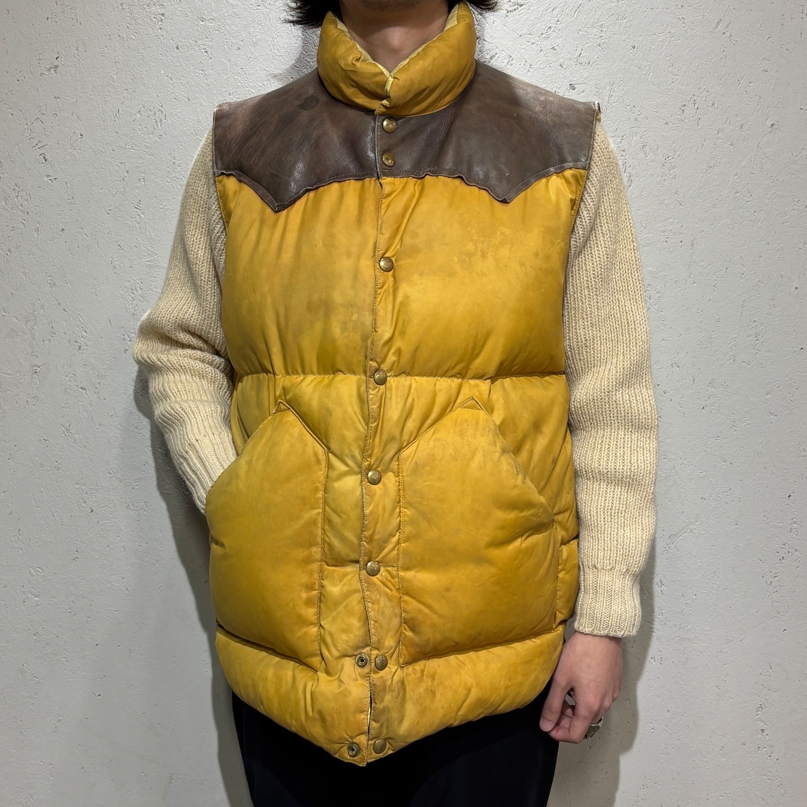 ジャケット・アウター 70s Rocky Mountain Featherbed Vest Rocky Mountain Featherbed】70s Leather Down Vest 