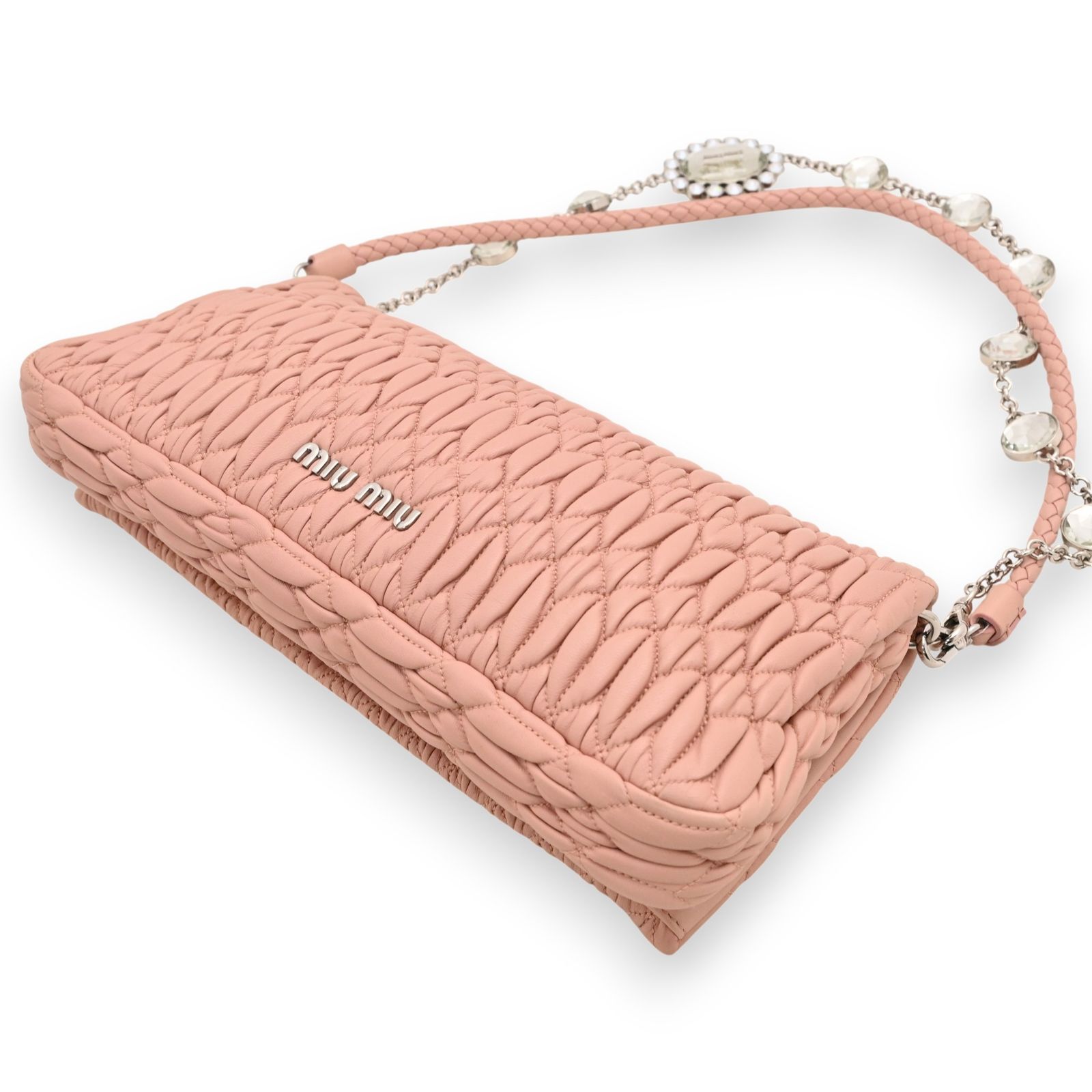 ミュウミュウ マテラッセ ナッパ クリスタル ショルダーバッグ ピンク